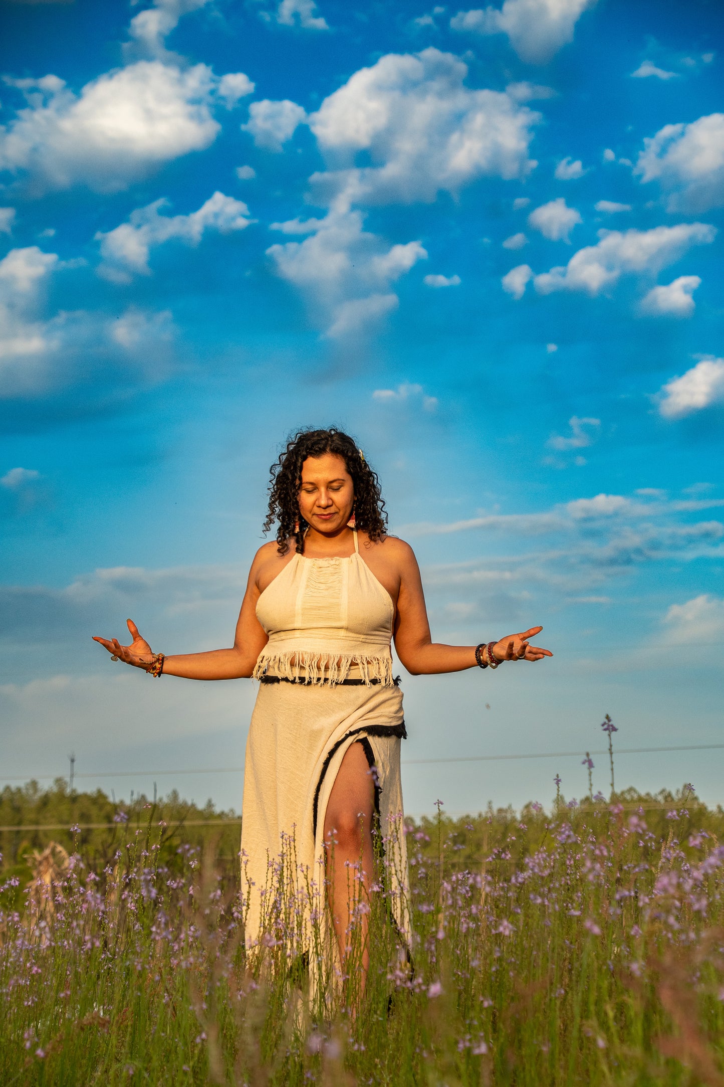 Mystic - Wrap Skirt - Cream with Black Fringe - One Size Fits Most Adjustable