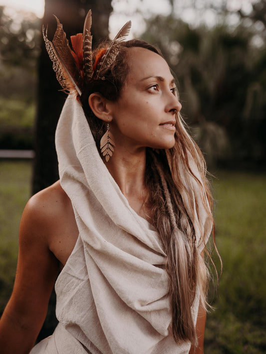 Sphinx- Hooded Cowl Neck Top - Available in Beige - One Size Fits Most Adjustable